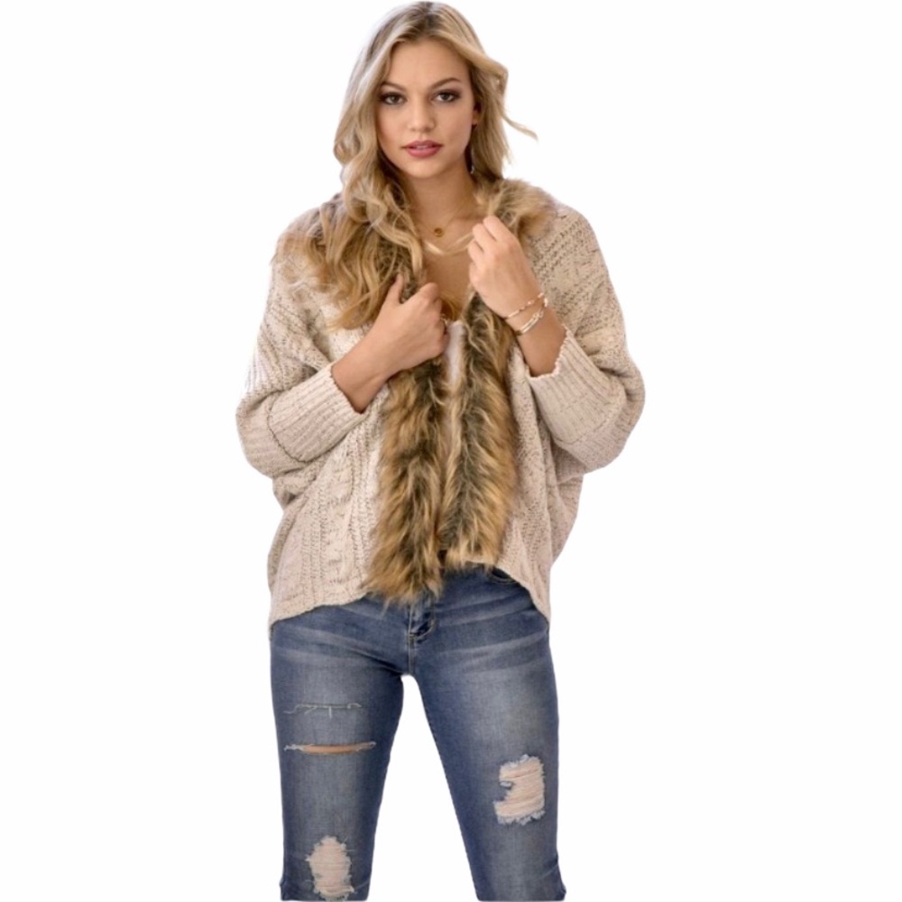 MILITARY HIPPIE Felicity Faux Fur Sweater Cardigan Size Small